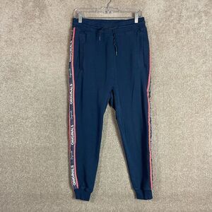 Jack‎ & Jones Joggers Mens Small Navy Blue Skinny Fit Slogan Leg Tape Sweatpants